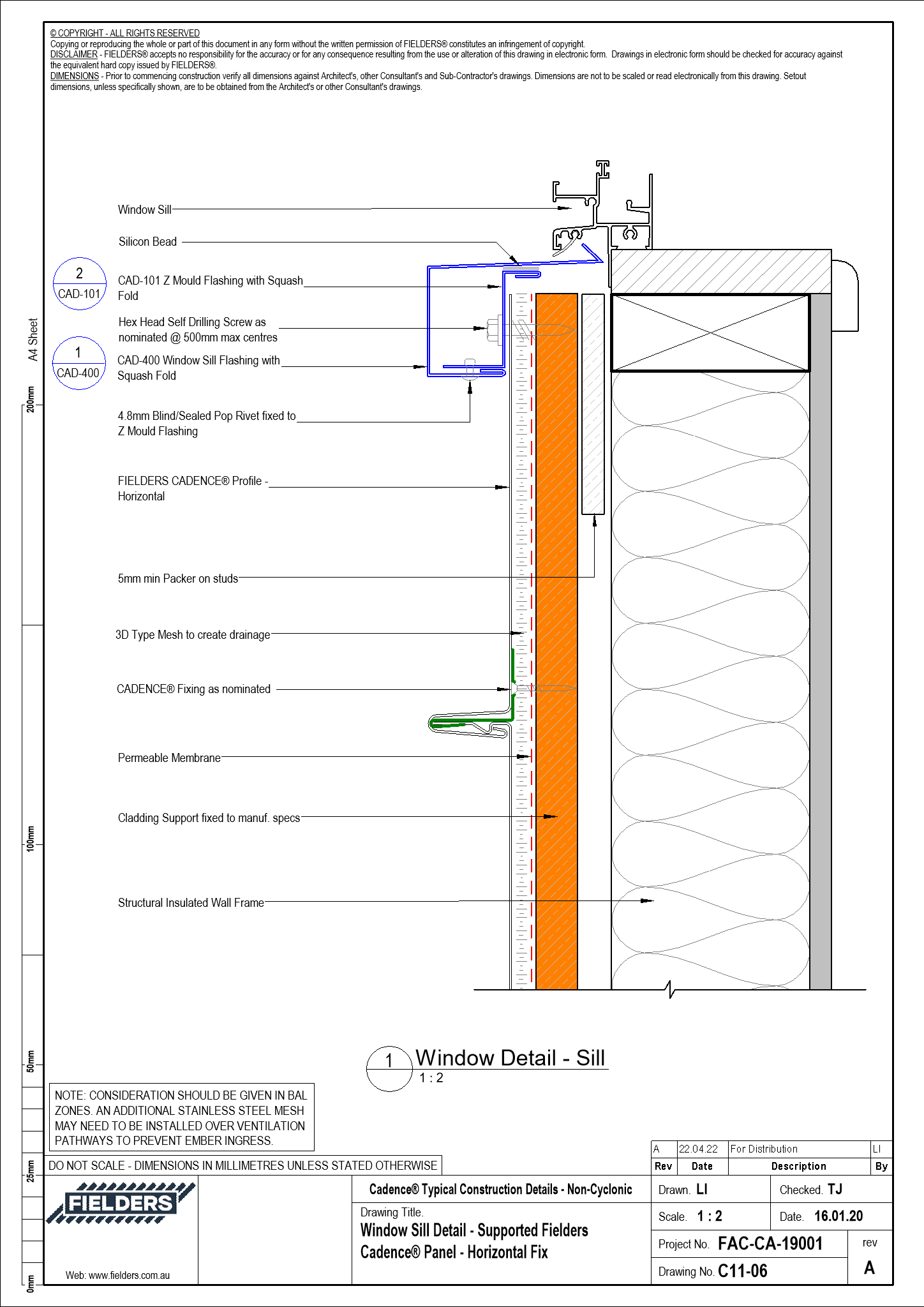 Navigate to C11-06 - Window Sill Detail - Supported Fielders Cadence® Panel - Horizontal Fix