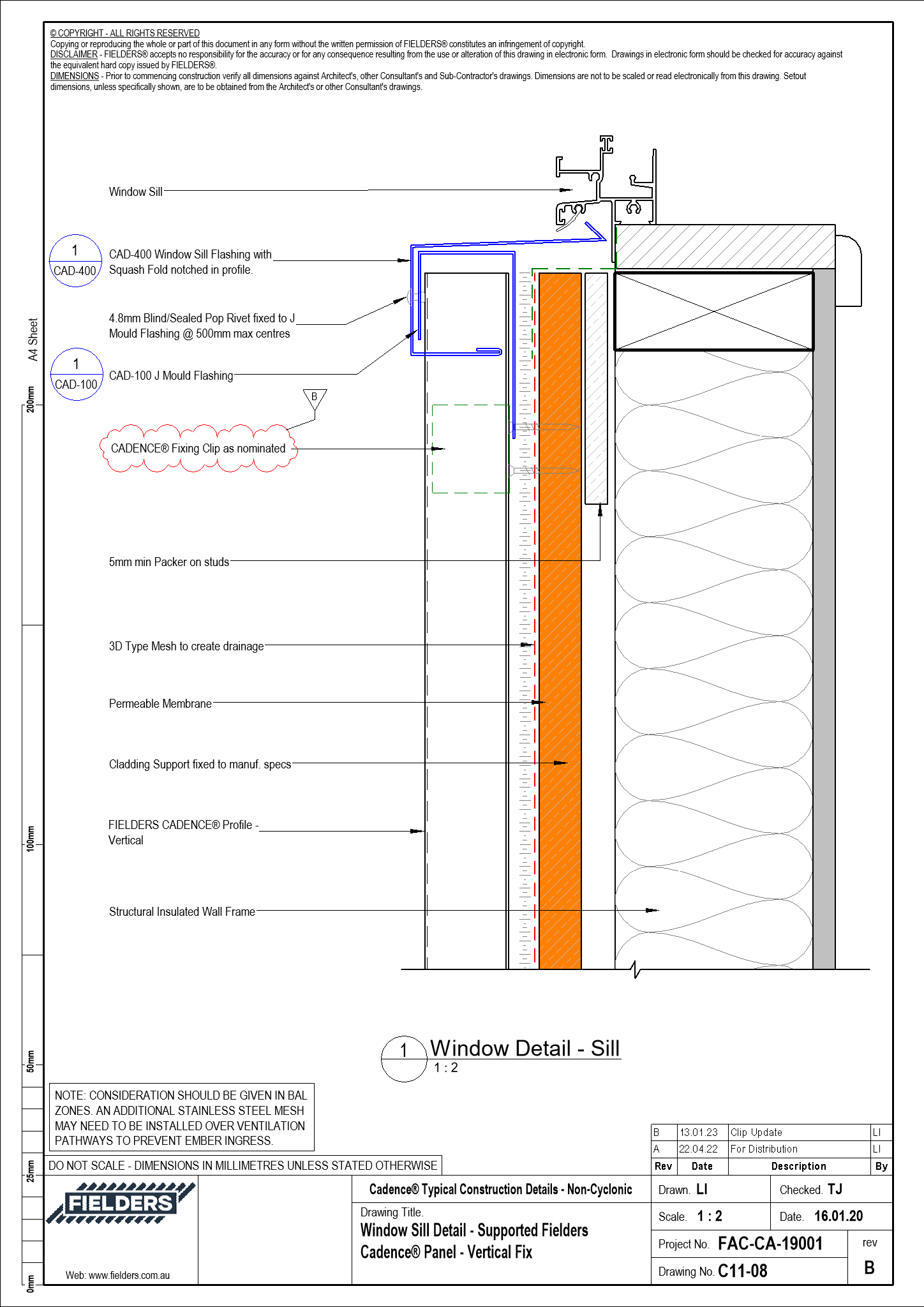  Image of C11-08 - Window Sill Detail - Supported Fielders Cadence® Panel - Vertical Fix