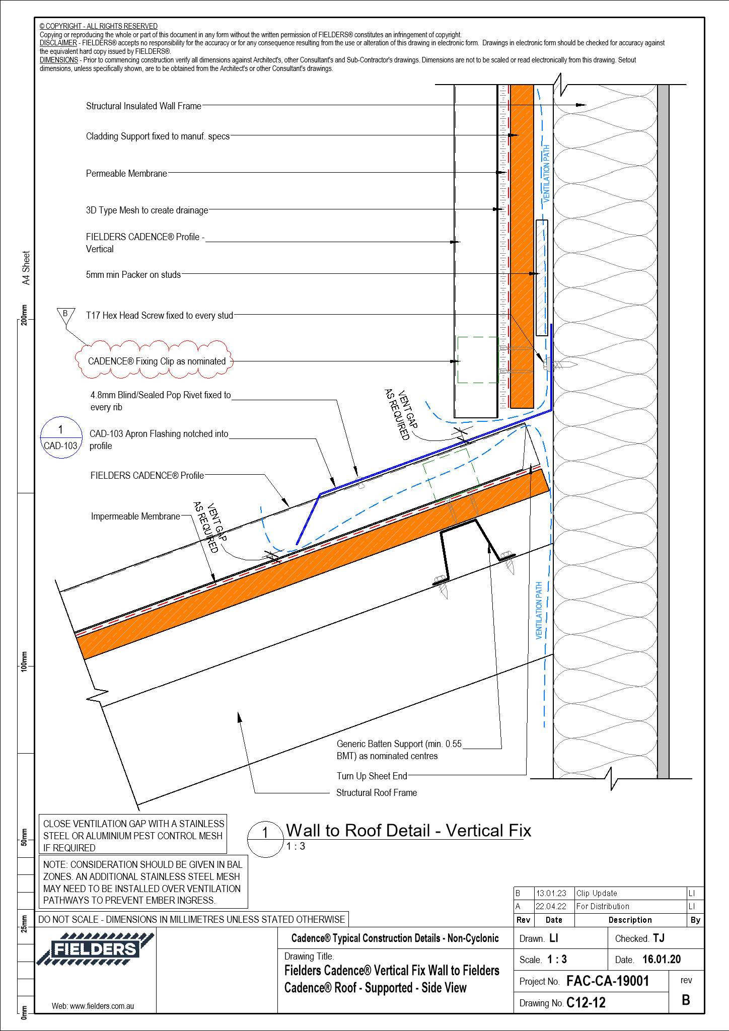  Image of C12-12 - Fielders Cadence® Vertical Fix Wall to Fielders Cadence® Roof - Supported - Side View