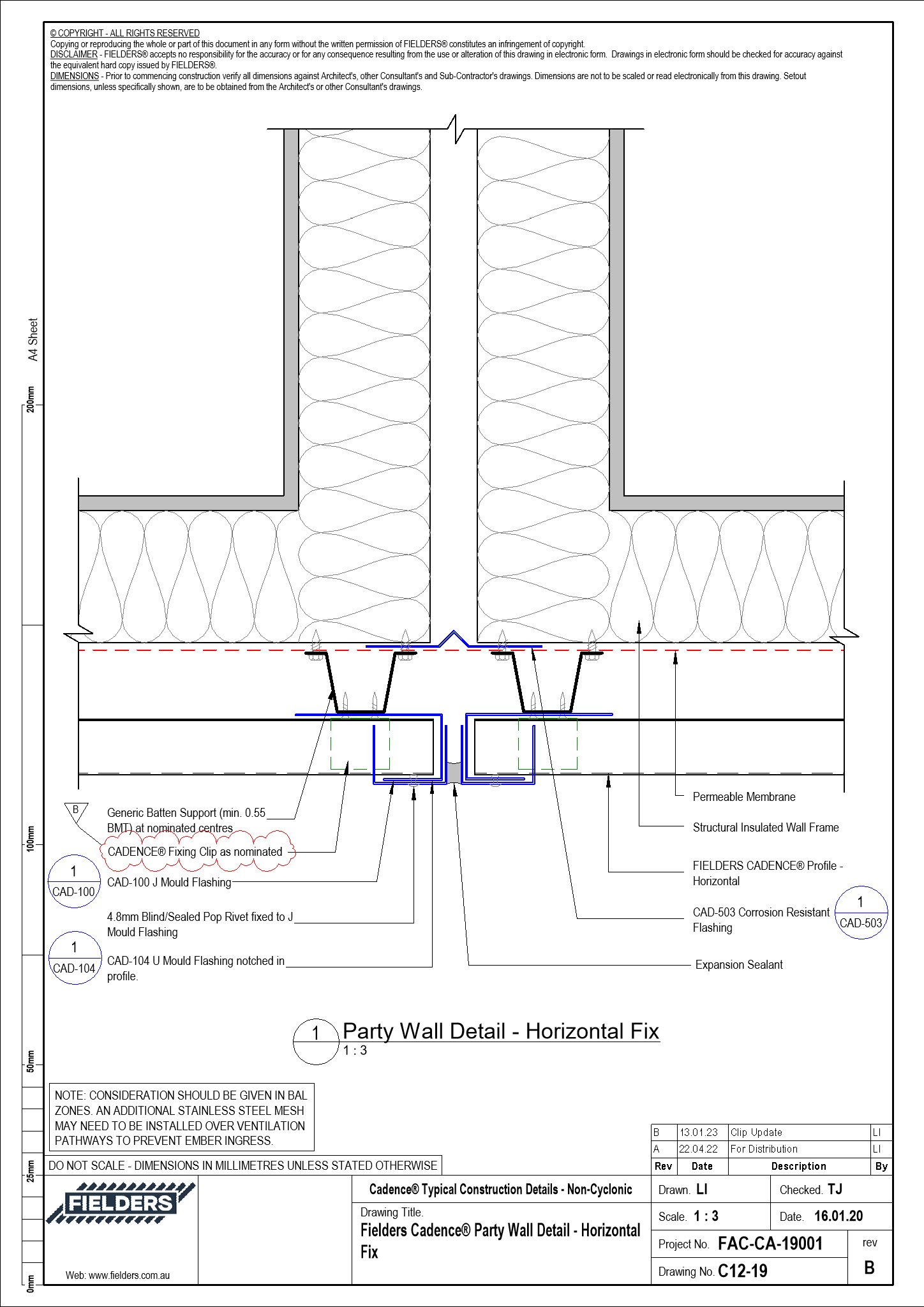 Navigate to C12-19 - Fielders Cadence® Party Wall Detail - Horizontal Fix