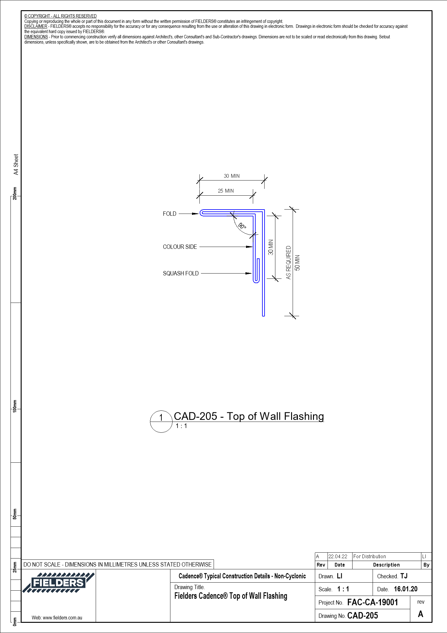 Navigate to CAD-205 - Fielders Cadence® Top of Wall Flashing