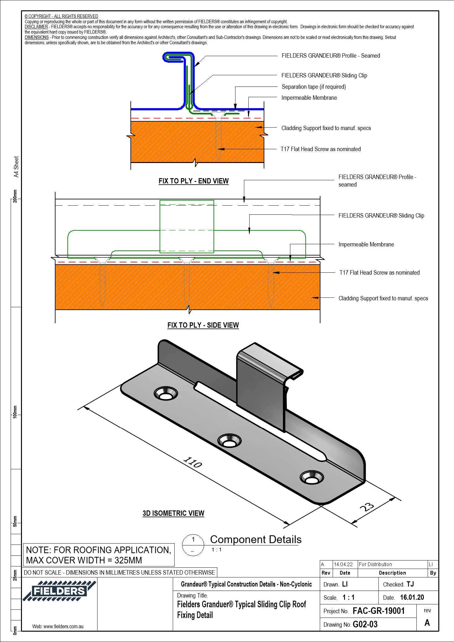 Navigate to G02-03 - Fielders Granduer® Typical Sliding Clip Roof Fixing Detail