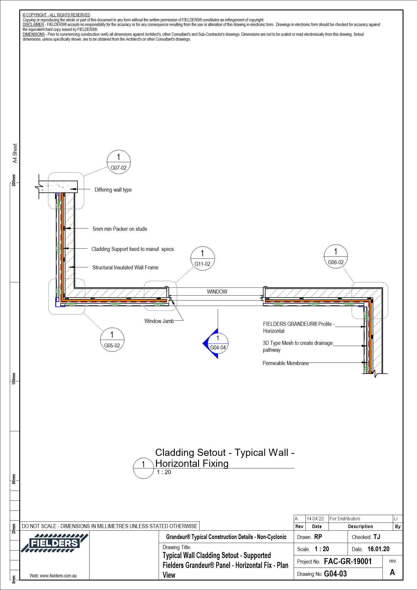 Navigate to G04-03 - Typical Wall Cladding Setout - Supported Fielders Grandeur® Panel - Horizontal Fix - Plan View