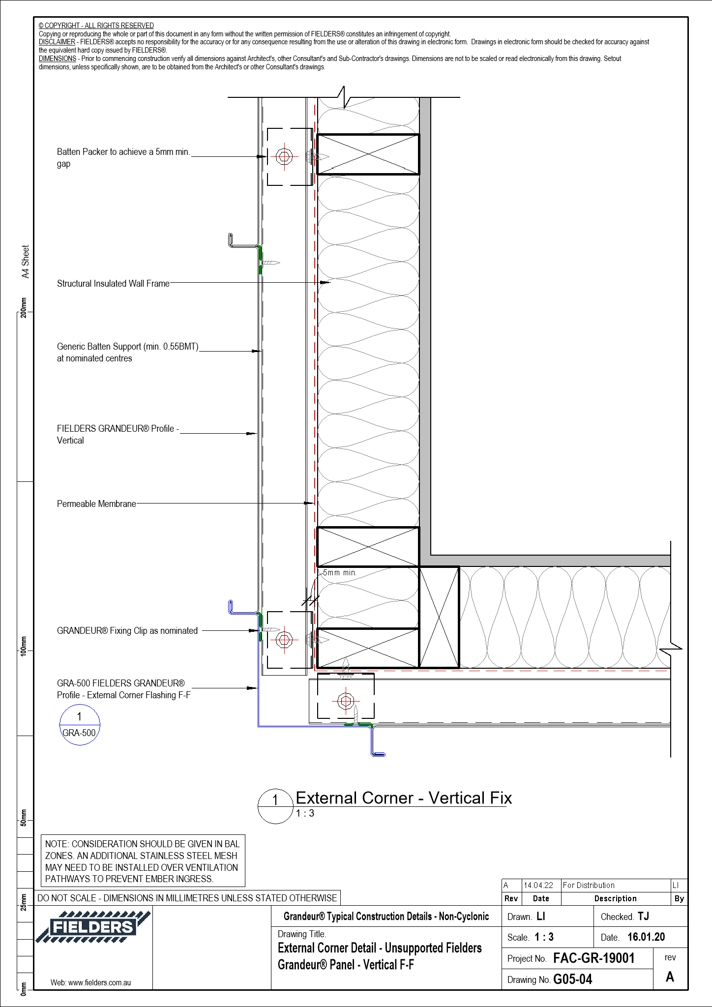  Image of G05-04 - External Corner Detail - Unsupported Fielders Grandeur® Panel - Vertical F-F