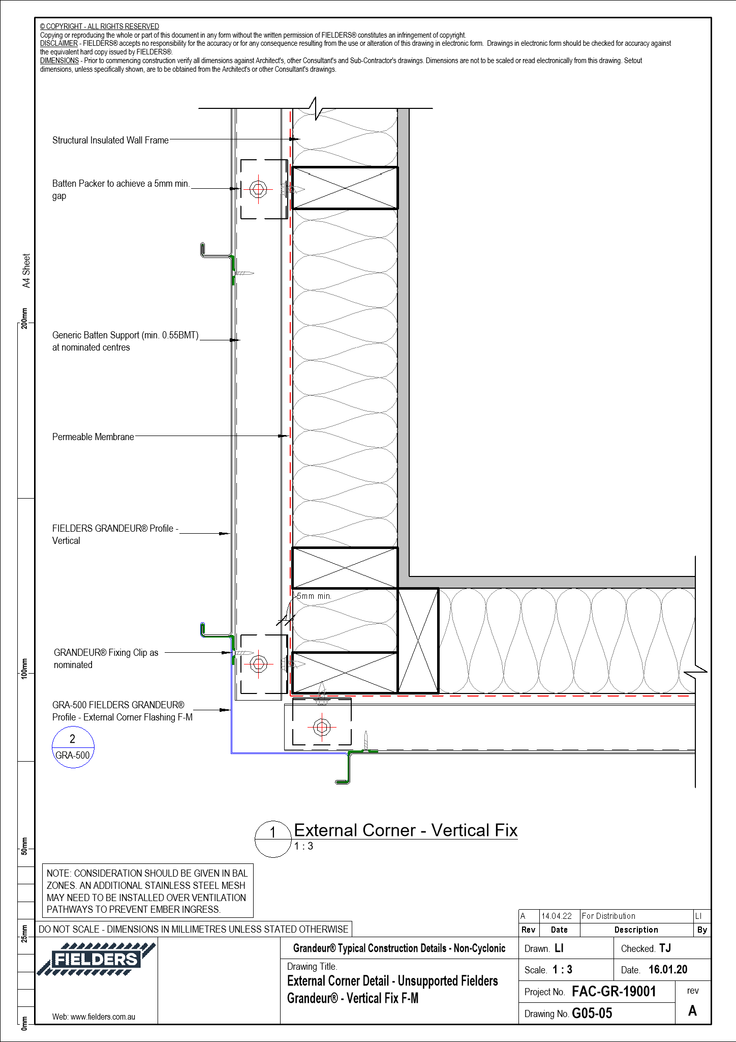 Navigate to G05-05 - External Corner Detail - Unsupported Fielders Grandeur® - Vertical Fix F-M
