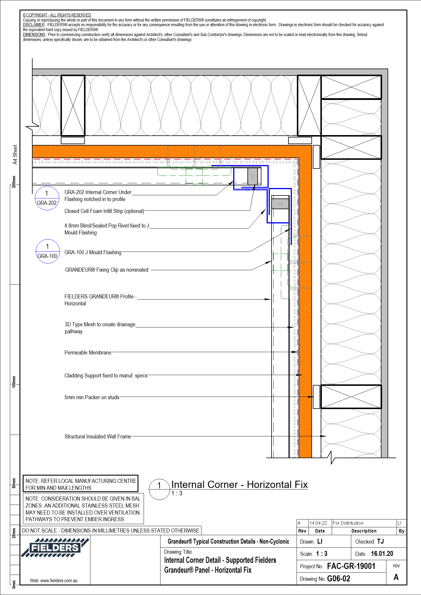 Navigate to G06-02 - Internal Corner Detail - Supported Fielders Grandeur® Panel - Horizontal Fix