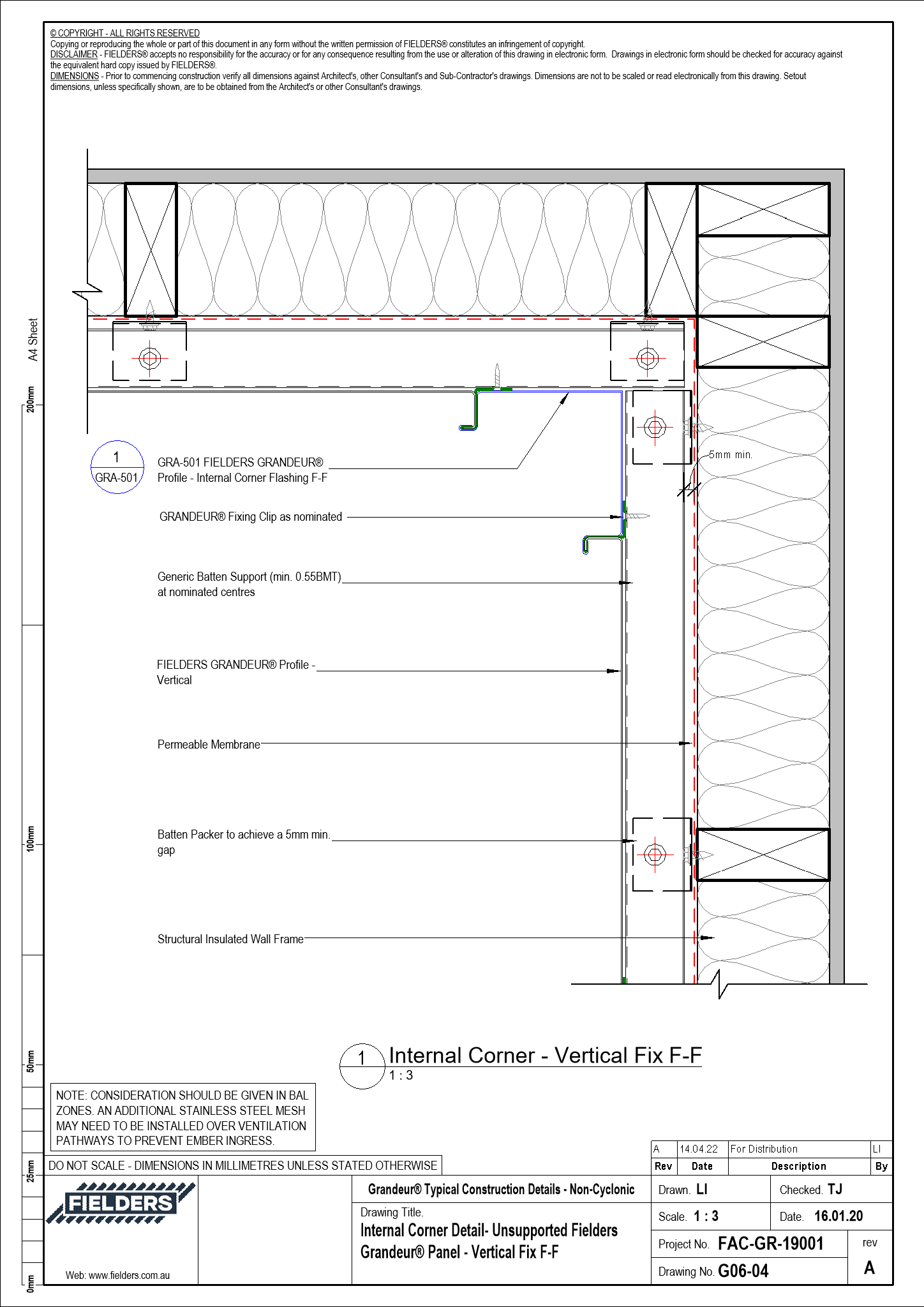 Image of G06-04 - Internal Corner Detail- Unsupported Fielders Grandeur® Panel - Vertical Fix F-F