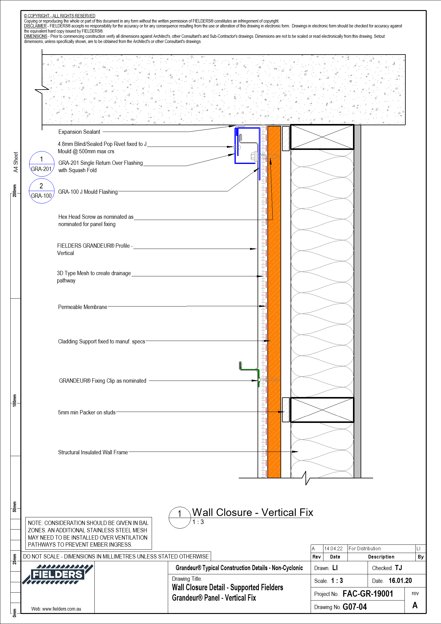  Image of G07-04 - Wall Closure Detail - Supported Fielders Grandeur® Panel - Vertical Fix