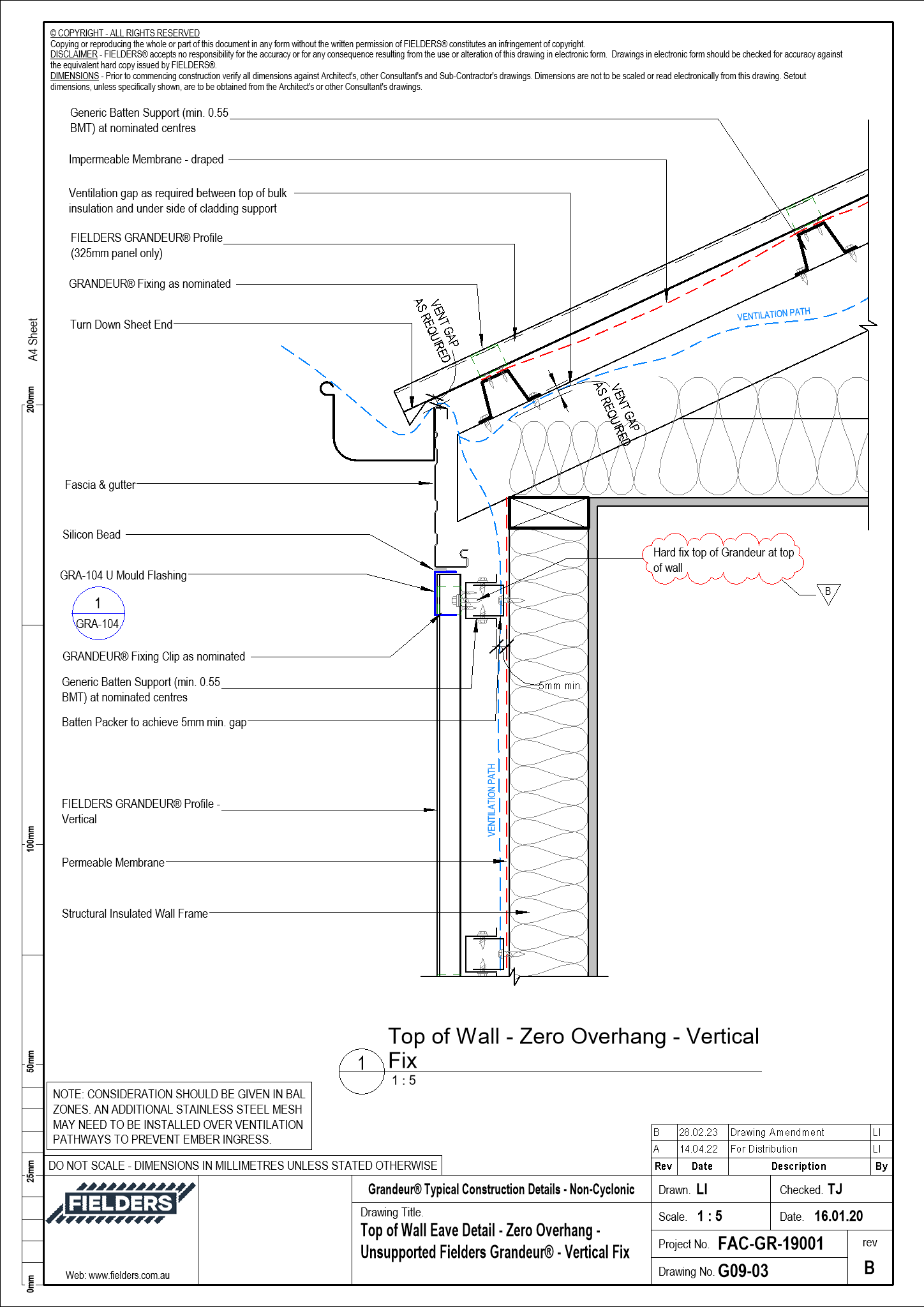 Image of G09-03 - Top of Wall Eave Detail - Zero Overhang - Unsupported Fielders Grandeur® - Vertical Fix