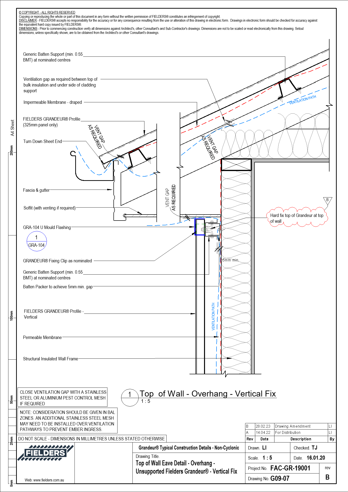  Image of G09-07 - Top of Wall Eave Detail - Overhang - Unsupported Fielders Grandeur® - Vertical Fix