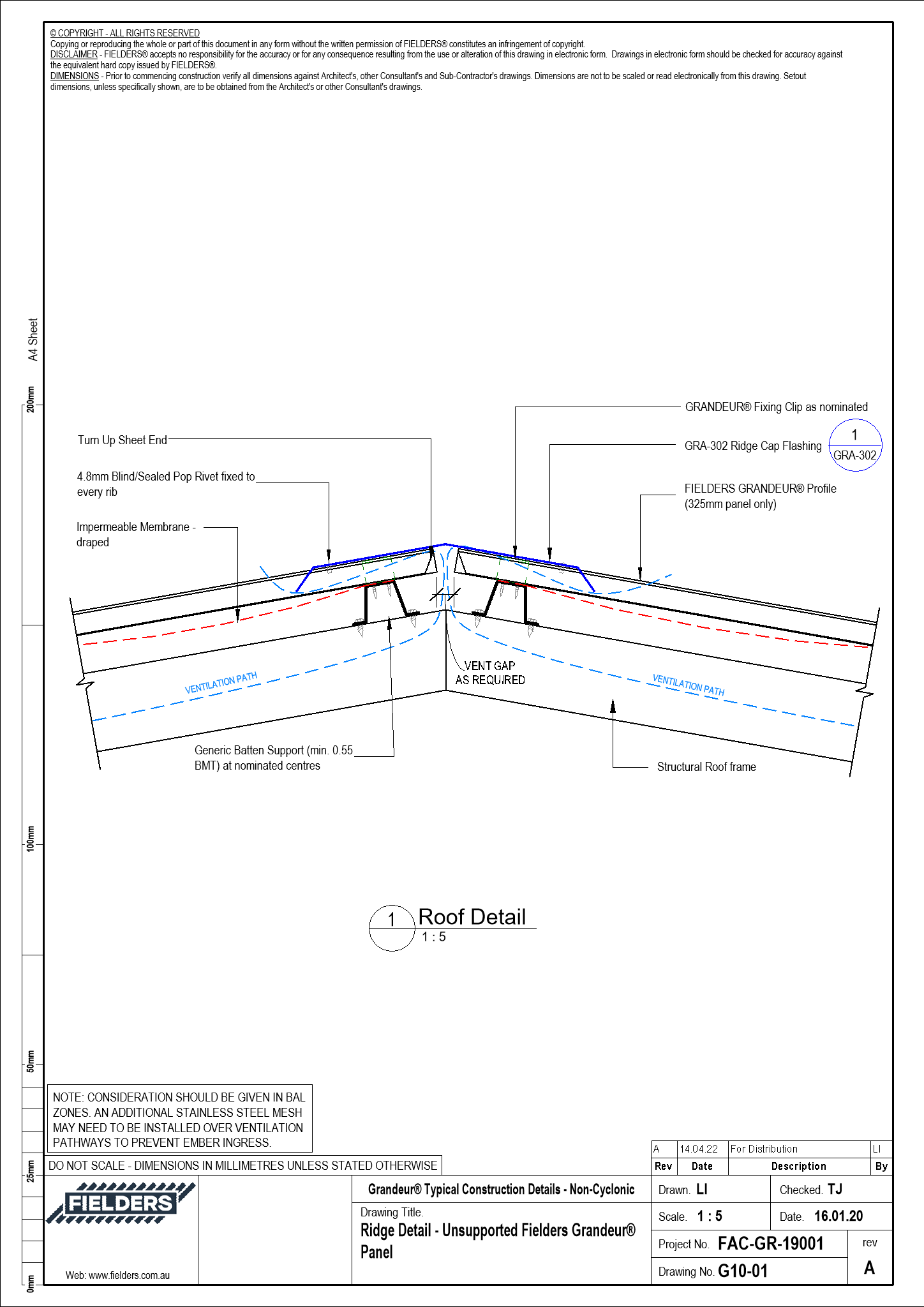 Navigate to G10-01 - Ridge Detail - Unsupported Fielders Grandeur® Panel