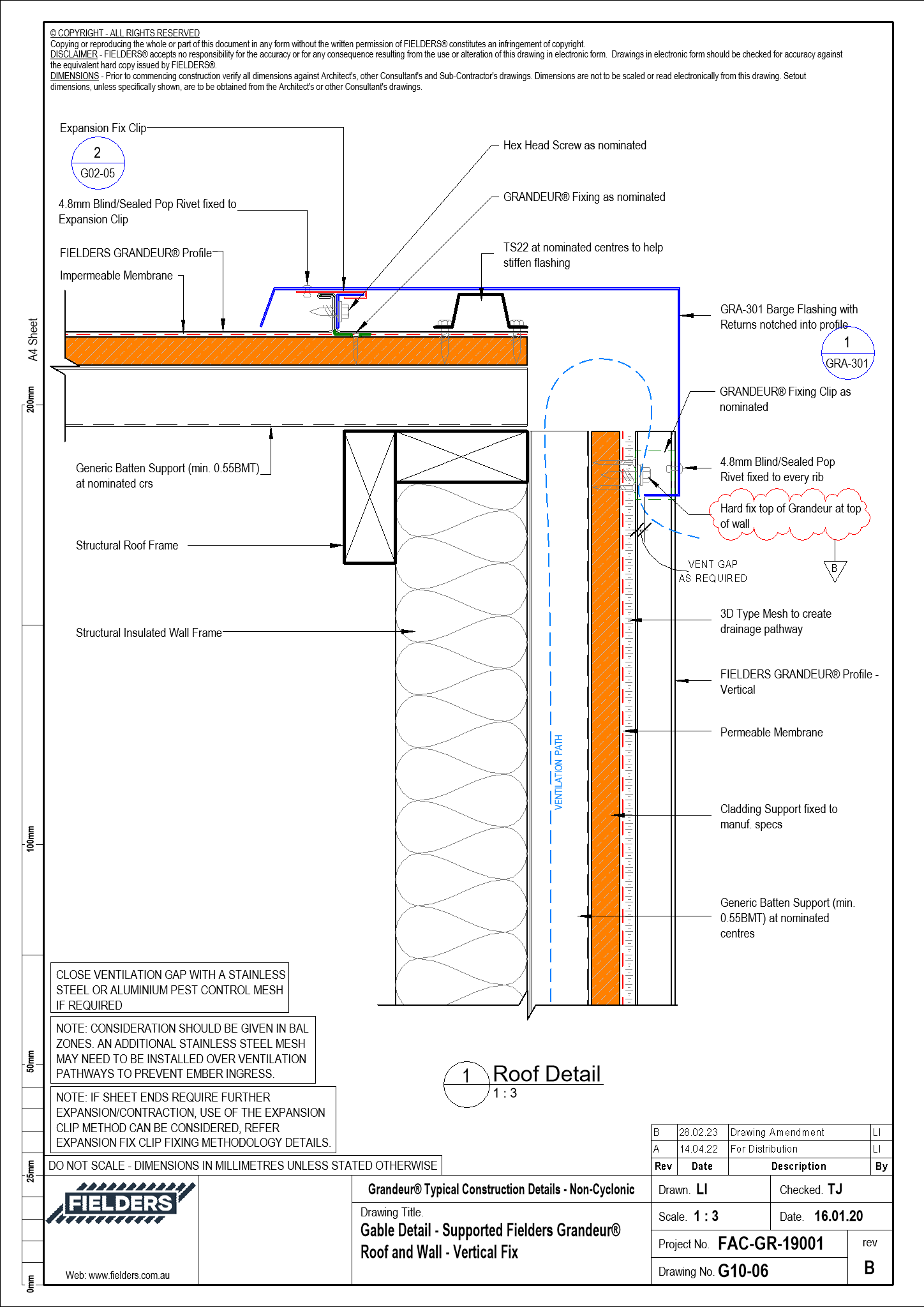 Navigate to G10-06 - Gable Detail - Supported Fielders Grandeur® Roof and Wall - Vertical Fix