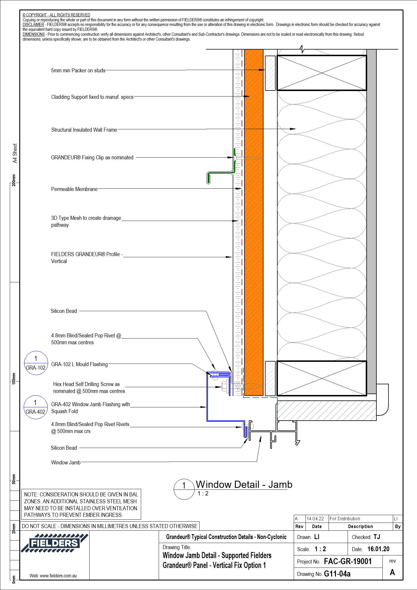 Navigate to G11-04a - Window Jamb Detail - Supported Fielders Grandeur® Panel - Vertical Fix Option 1