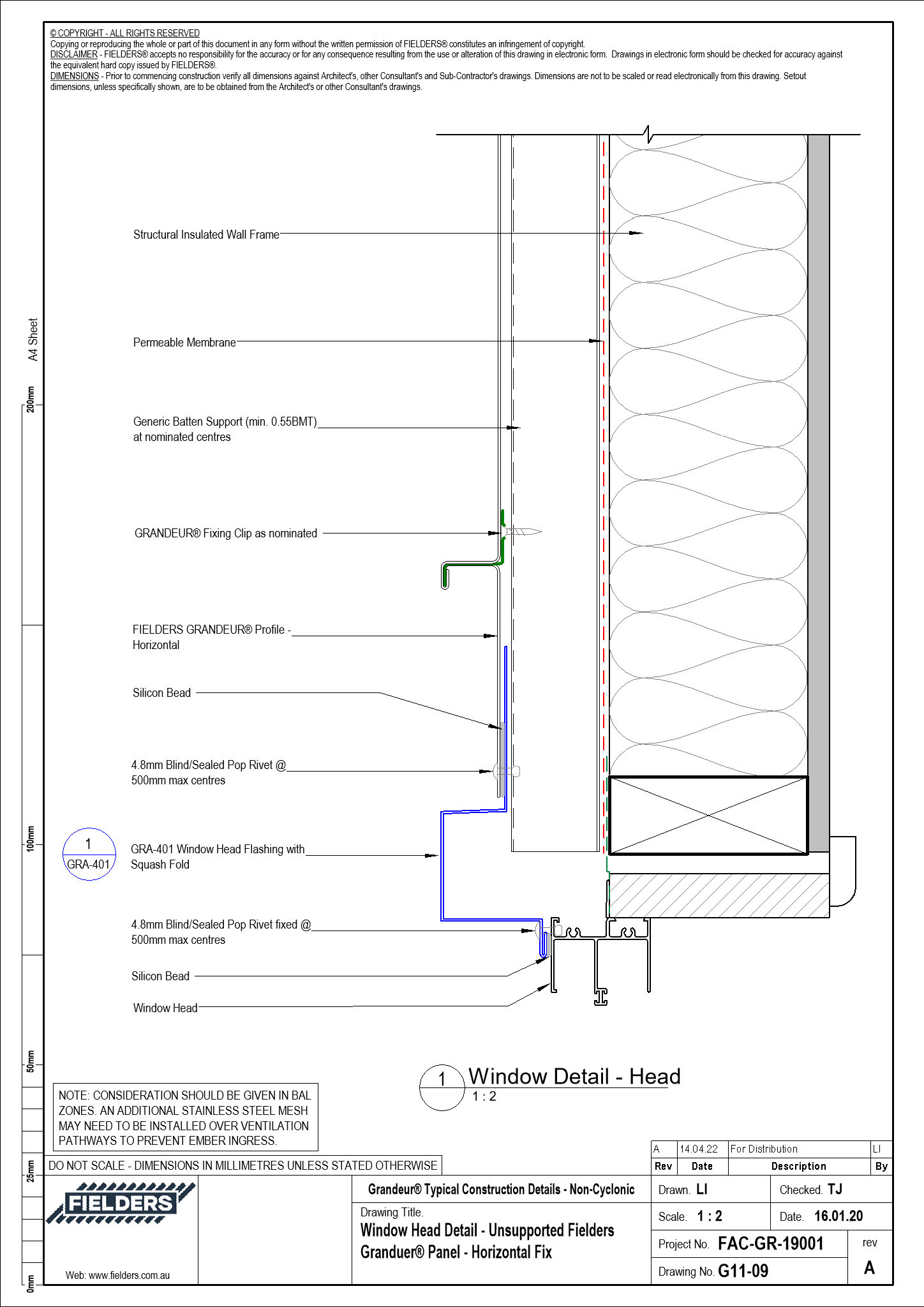 Navigate to G11-09 - Window Head Detail - Unsupported Fielders Granduer® Panel - Horizontal Fix
