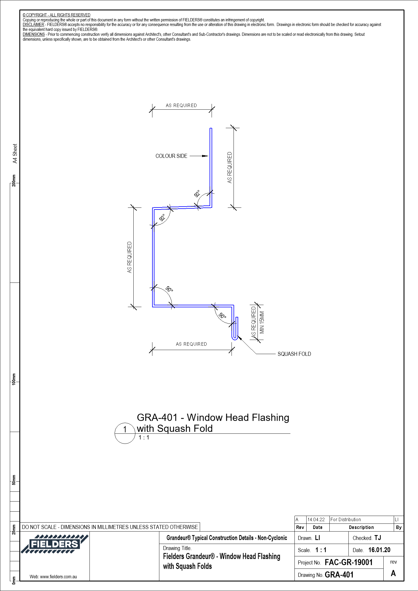 Navigate to GRA-401 - Fielders Grandeur® - Window Head Flashing with Squash Folds