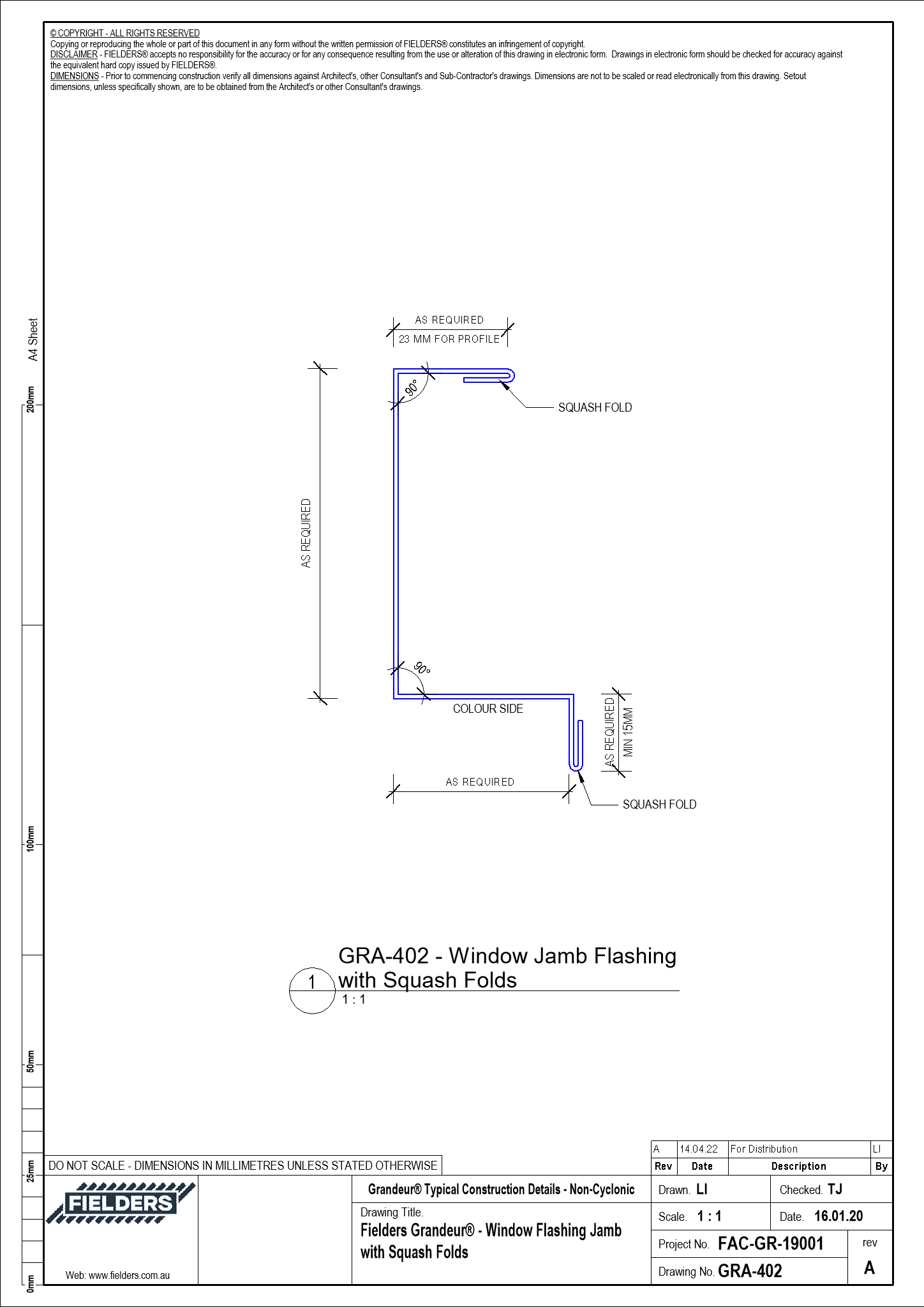 Navigate to GRA-402 - Fielders Grandeur® - Window Flashing Jamb with Squash Folds