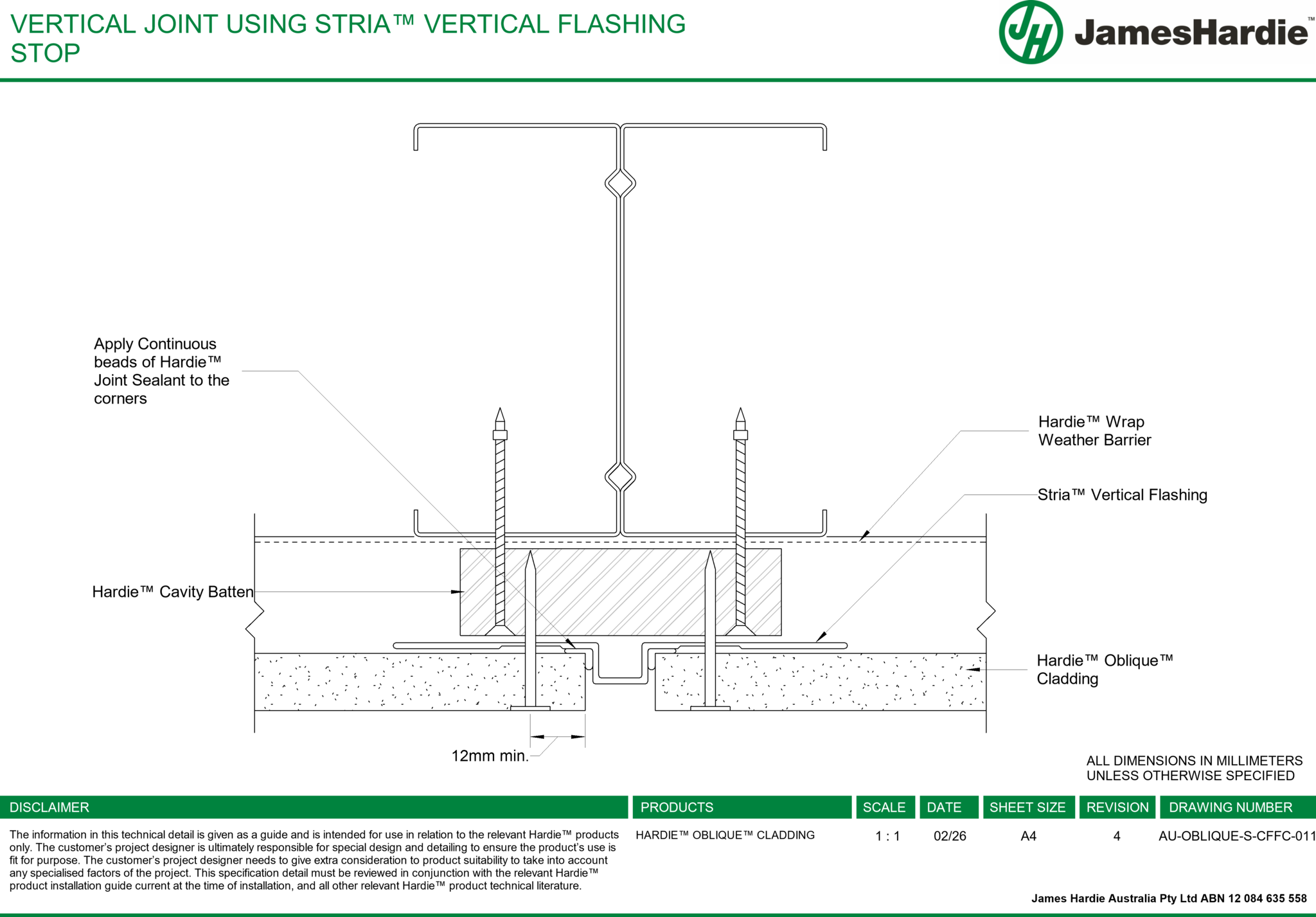 AU-OBLIQUE-S-CFFC-011 - VERTICAL JOINT USING STRIA™ VERTICAL FLASHING STOP