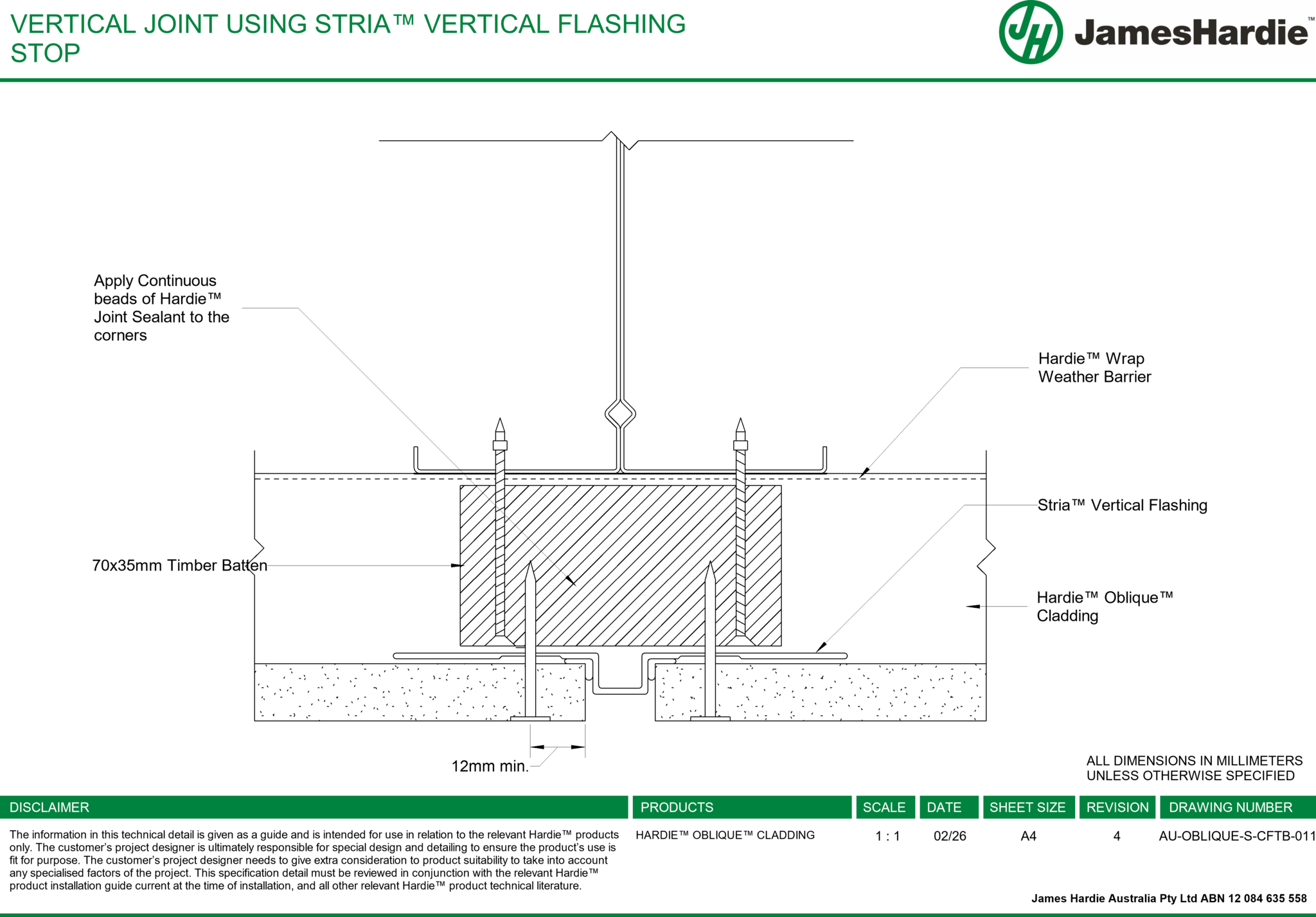 Navigate to AU-OBLIQUE-S-CFTB-011 - VERTICAL JOINT USING STRIA™ VERTICAL FLASHING STOP