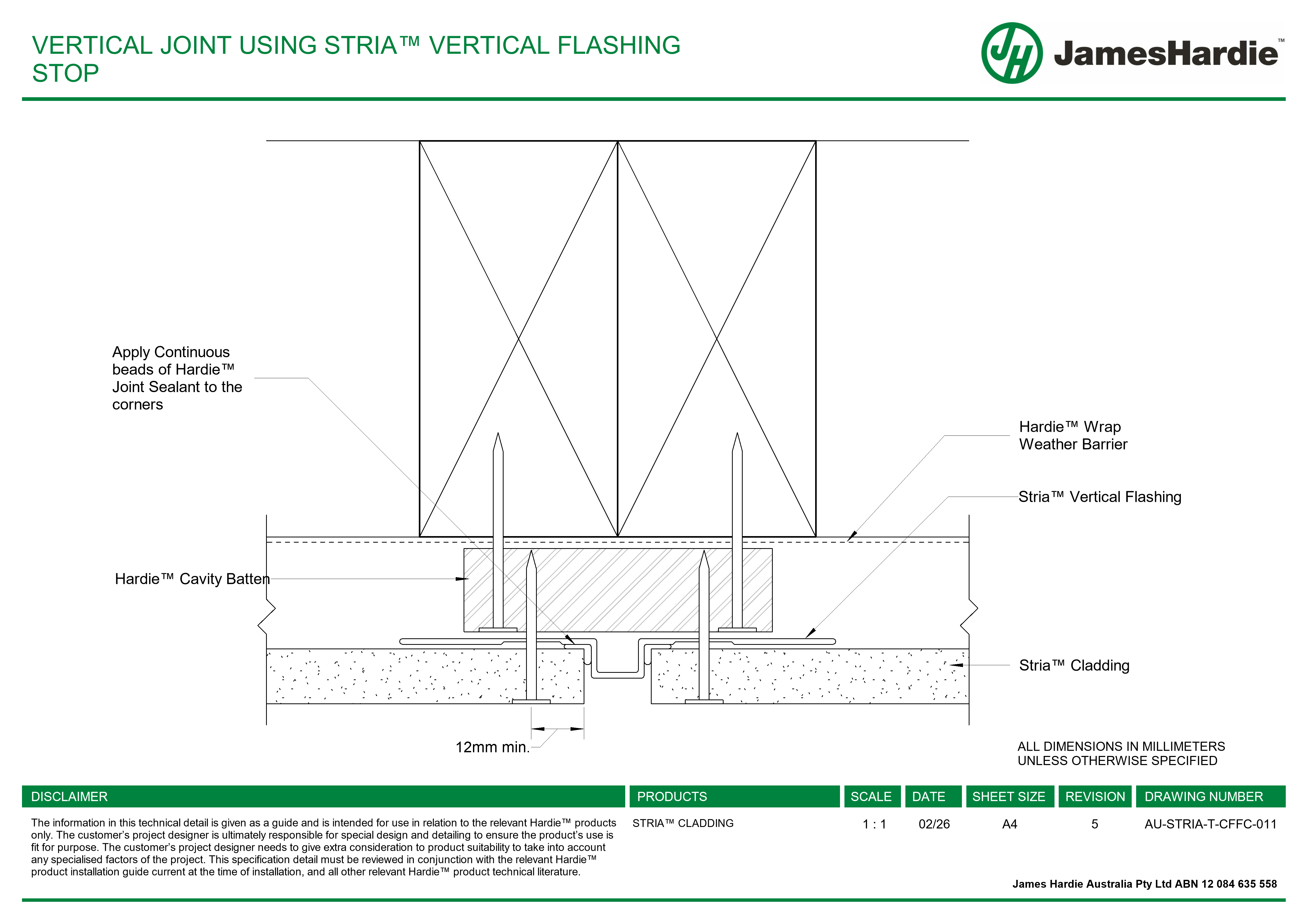 Navigate to AU-STRIA-T-CFFC-011 - VERTICAL JOINT USING STRIA™ VERTICAL FLASHING STOP