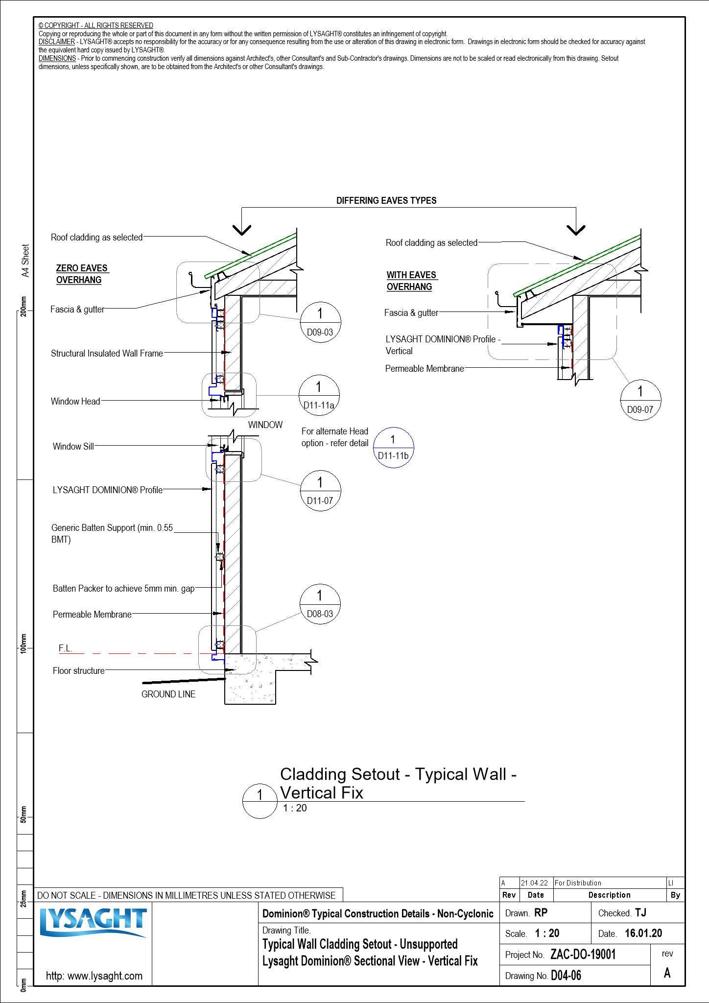 D04-06 - Typical Wall Cladding Setout - Unsupported Lysaght Dominion ...