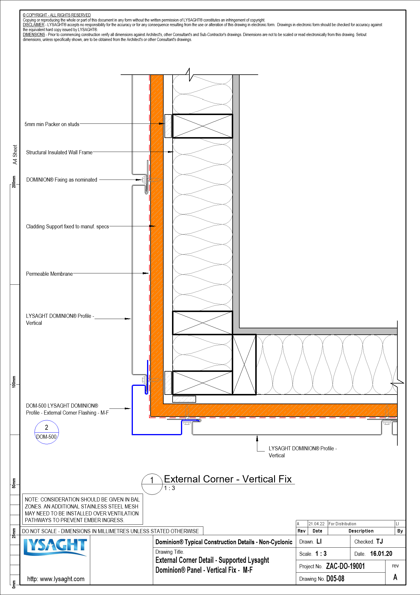 D05-08 - External Corner Detail - Supported Lysaght Dominion® Panel ...